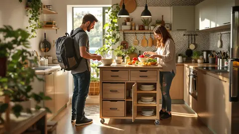 V kuchyni s rozlohou 10 m² tento mini ostrovček mení priestor: pohostinnosť a optimalizované úložné priestory na prvý pohľad.